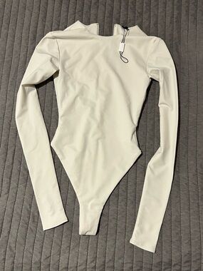 Entire Studios White Long Sleeve Mock Neck Bodysuit